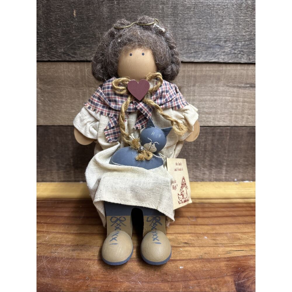 Lizzie High Bess High Wooden Doll With Cat In Lap 1988